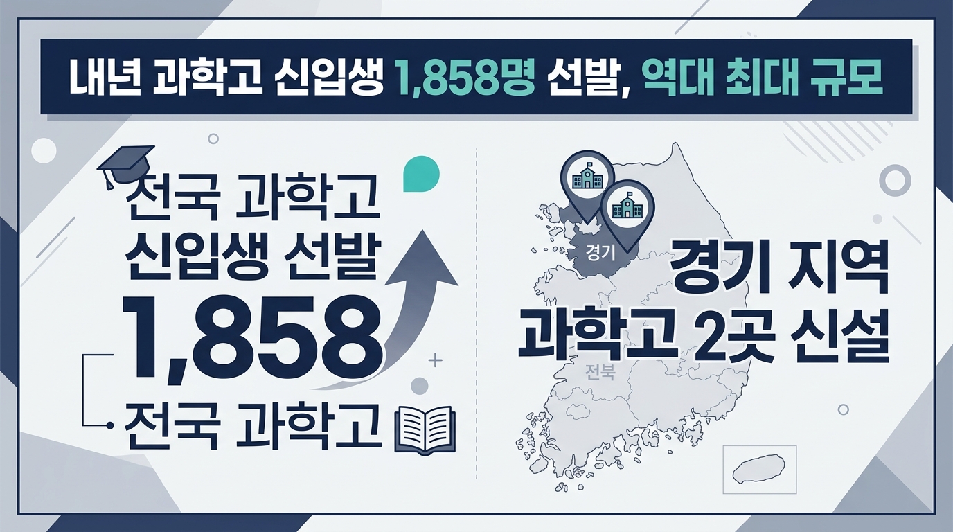 내년 과학고 신입생 1,858명 선발, 역대 최대 규모 — 주요 수치를 정리한 그림