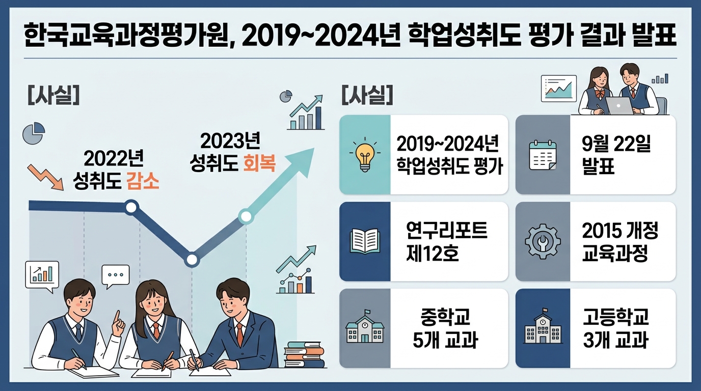 한국교육과정평가원, 2019~2024년 학업성취도 평가 결과 발표 — 주요 수치를 정리한 그림