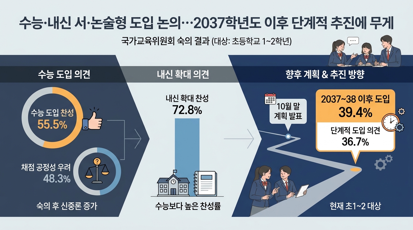 수능·내신 서·논술형 도입 논의…2037학년도 이후 단계적 추진에 무게 — 주요 수치를 정리한 그림